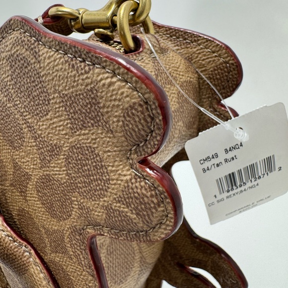 COACH RUNWAY REXY Bag in Tan Signature Canvas With Black Rexy Keychain Charm - Picture 10 of 10
